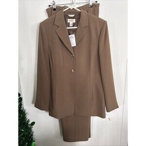 NEW Talbots Women's Pure Silk Suit Jacket/Pant Set Lined Sz 10 Brown MSRP $286